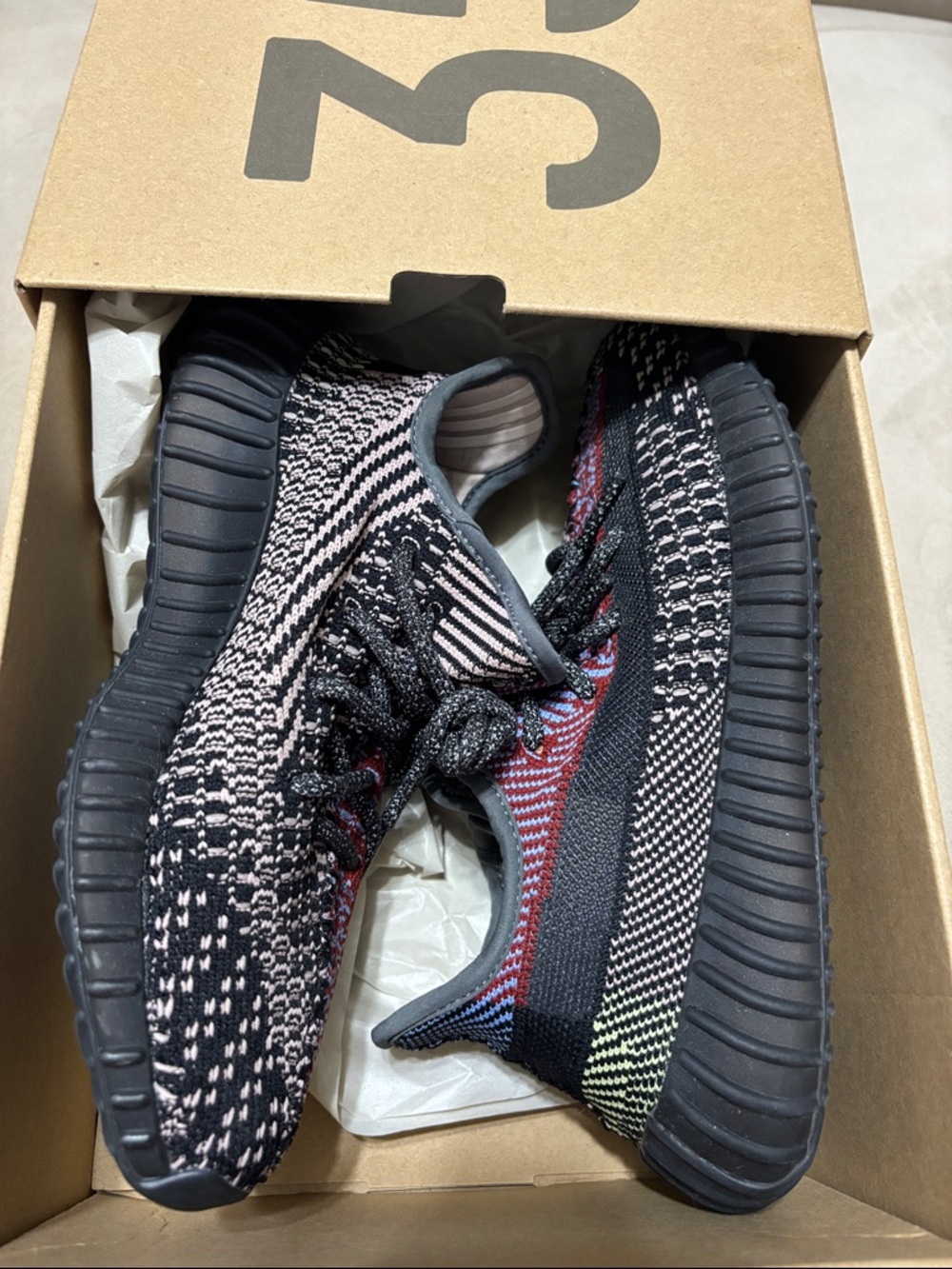 Yeezy Boost 350 V2 Black Multicolor Knit Running Shoes. reflective - Picture 13 of 13